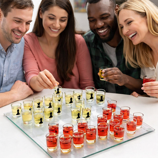 ♟️ Chess Set with Party Game Shot Glasses 🍻 | 32 Mini Shot Glasses + 11" Board