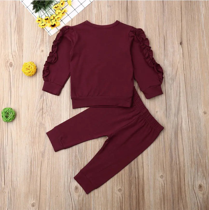 Newborn Baby Boys Girls Ruffles Jumper Solid Long Sleeve Sweatshirt Tops Pants Infant Kids 2Pcs Outfits Clothes Set Fall Clothes G8Central.com