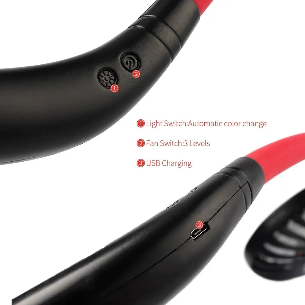 Mini Portable Hanging Neckband Fan USB Rechargeable Double Fans Air Cooler g8central.com