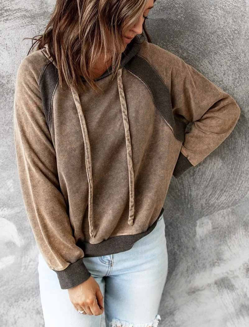 Casual Patchwork Top Hooded Long Sleeve Sweater