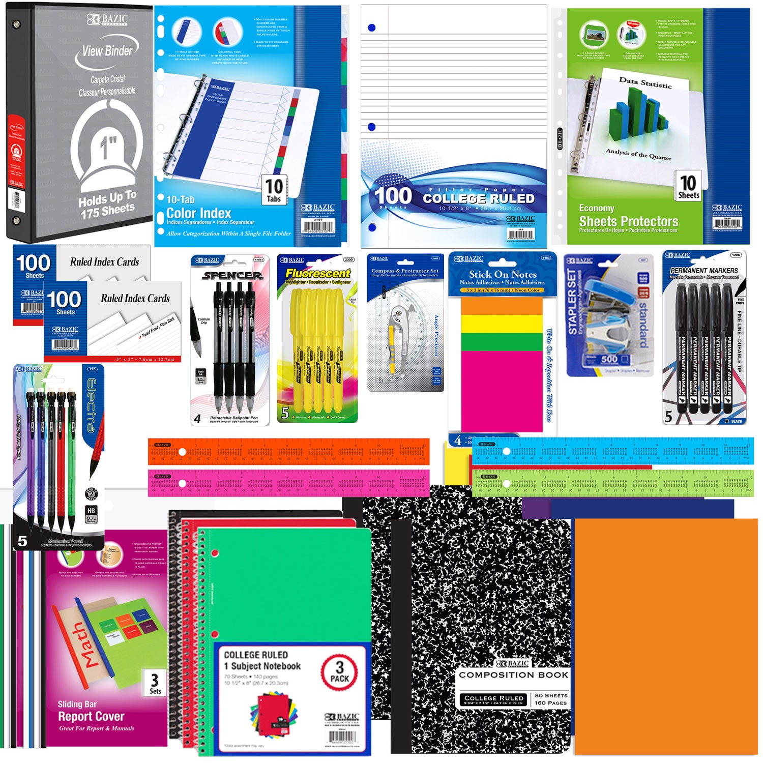 Back to School Supplies Essential Bundle Elementary Secondary 1st -12th  Grade Over 100 Single Items