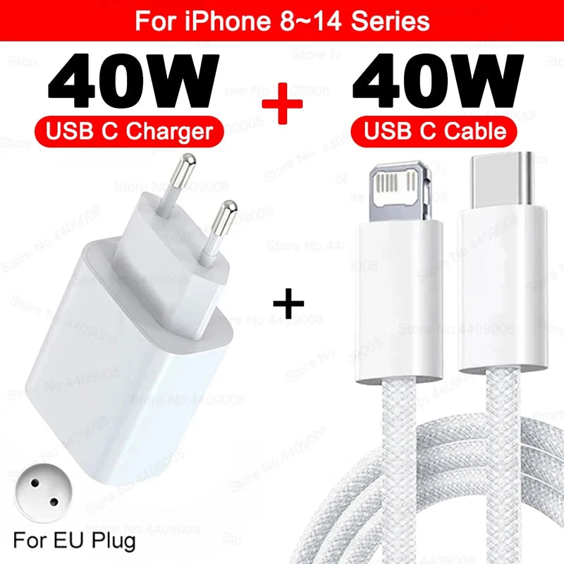 ⚡📱 40W USB-C Fast Charger for iPhone – PD Quick Charge Adapter + Cable