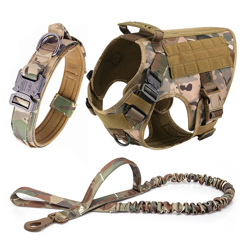 Tactical Large Dog Harness & Leash Set 🐕🦺 Military Training Vest with Collar for German Shepherd, Malinois & Medium-Large Dogs