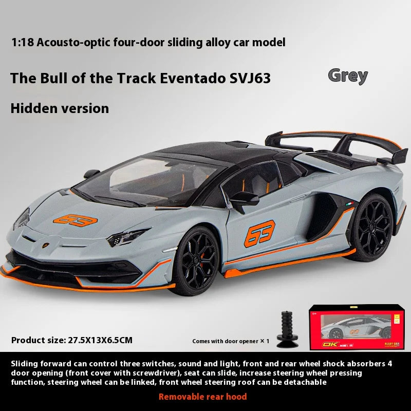 1:18 Scale SVJ63 Alloy Car Toy Model with Sound & Light Effects - Realistic Detail for Kids' Playtime & Collectors' Delight