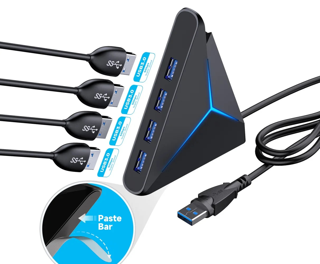 ๐๐ป 4-Port USB 3.0 Hub Docking Station โ 5Gbps with LED & 39โ Cable