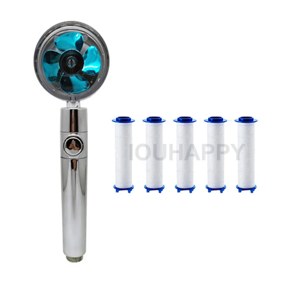 🚿💨 High-Pressure Turbo Fan Shower Head – Handheld Water-Saving Rainfall Spray with 5 Filters | Bathroom Accessories
