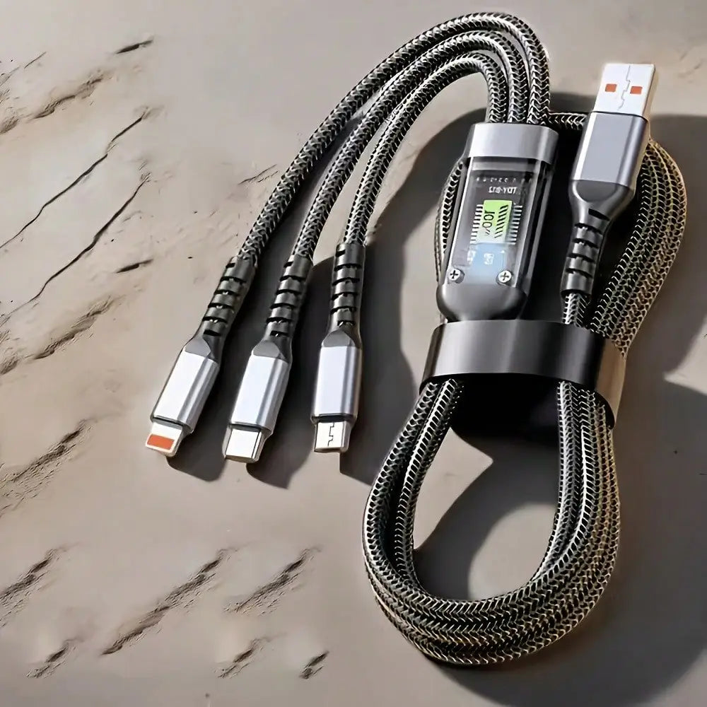 3-in-1 Multi USB Fast Charging Cable โ Nylon Braided (USB Type-C / Micro USB / Lightning)