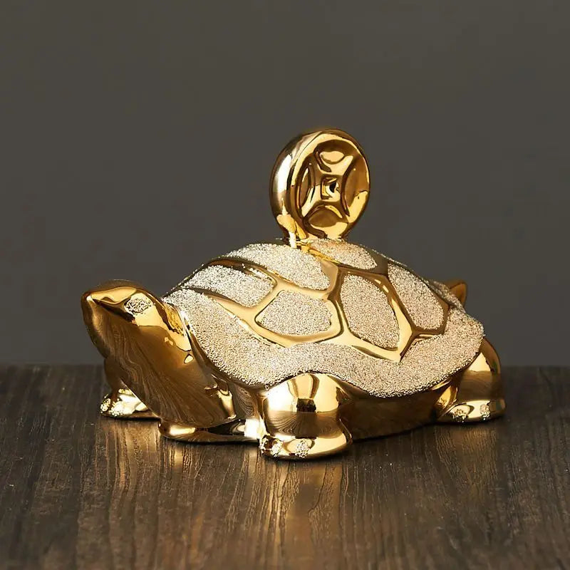 🐢✨ Golden Money Turtle Ceramic Ornament 💛 | Gold-Plated Wealth Symbol Home Décor 🏡 | Lucky Living Room & Foyer Decoration Housewarming Gift