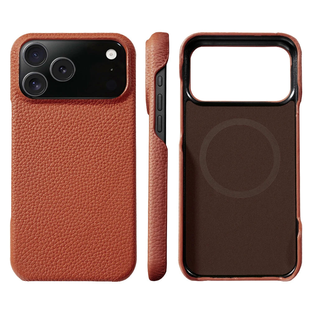 Luxury Lychee Cowhide Leather MagSafe Case for iPhone 17 / 16 / 15 Series