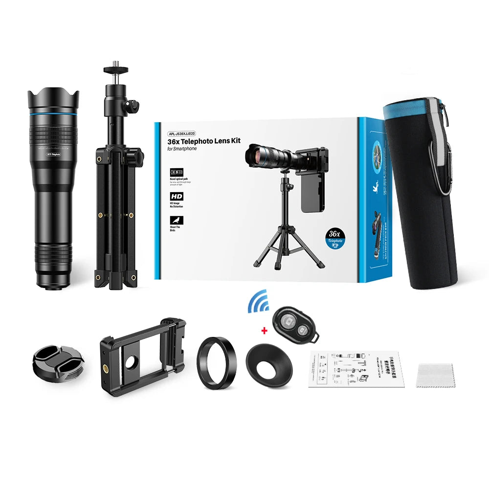 🔭📱 APEXEL 36X Metal Telephoto Zoom Lens with Tripod