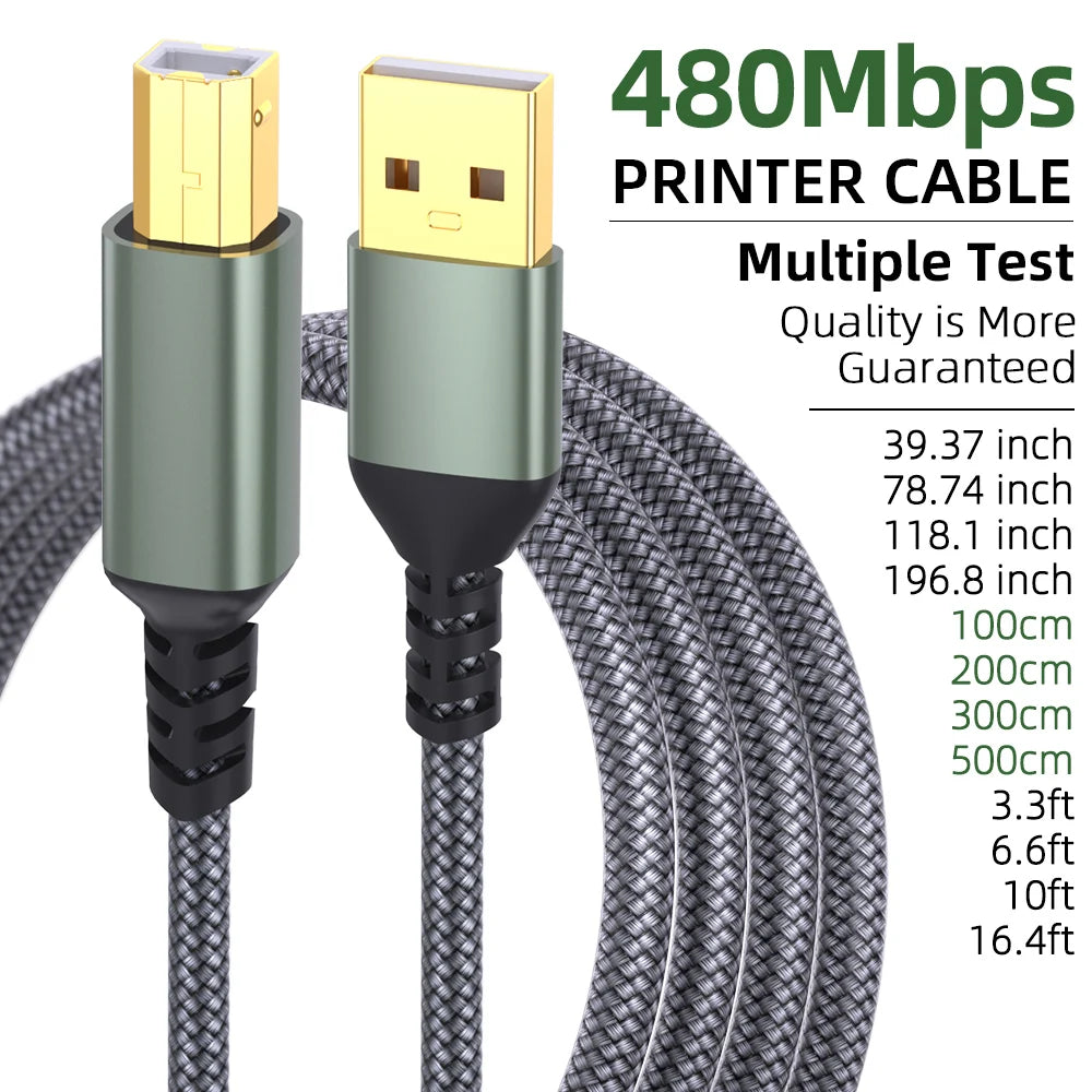 🔥 USB A & USB‑C to USB‑B 2.0 Printer Cable | Nylon Braided High‑Speed Cord for Yamaha/Casio Digital Piano, DJ Controllers, Printers & More