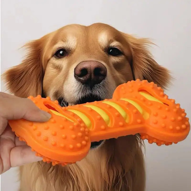 🦴🐶 Rubber Bone Dog Chew Toy – Bite Resistant Squeaky Interactive