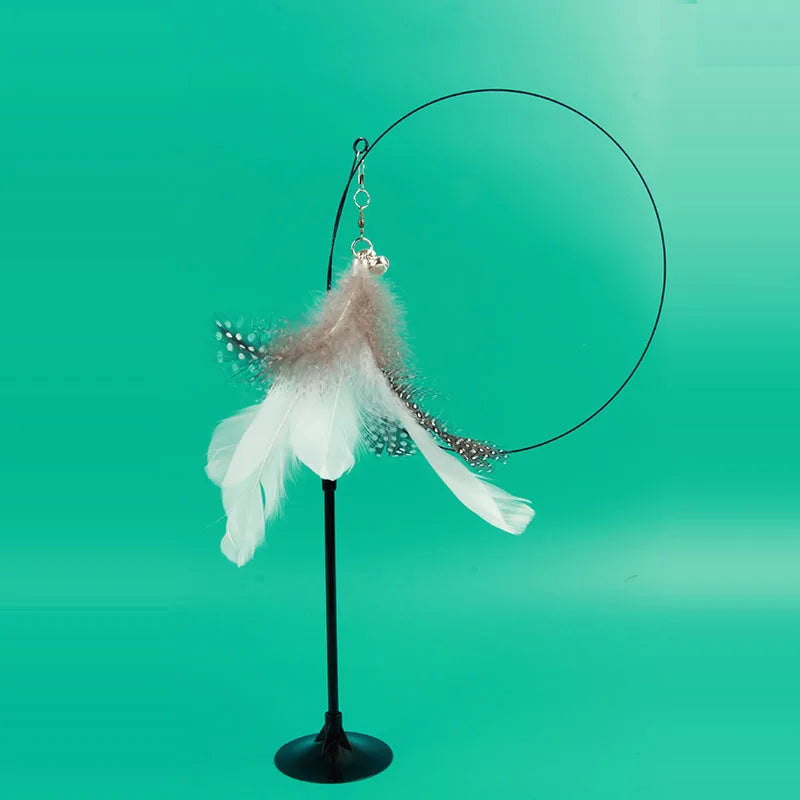 🐱🎀 Funny Fluffy Feather Cat Teaser Wand with Bell & Suction Cup