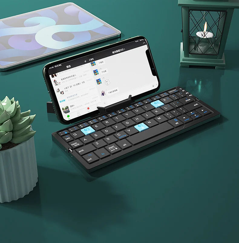 ⌨️📱 BOW Mini Folding Bluetooth Keyboard – 3 Device Support with Stand