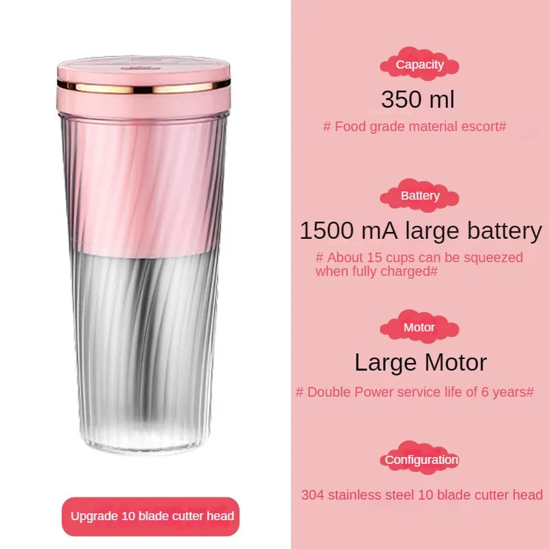 🥤⚡ Portable Milkshake & Smoothie Blender 🍓 | 10-Blade Powerful Juice Jug 💪 | USB Rechargeable Mini Blender for Home, Office, Sports & Outdoor 🏃♀️🌿