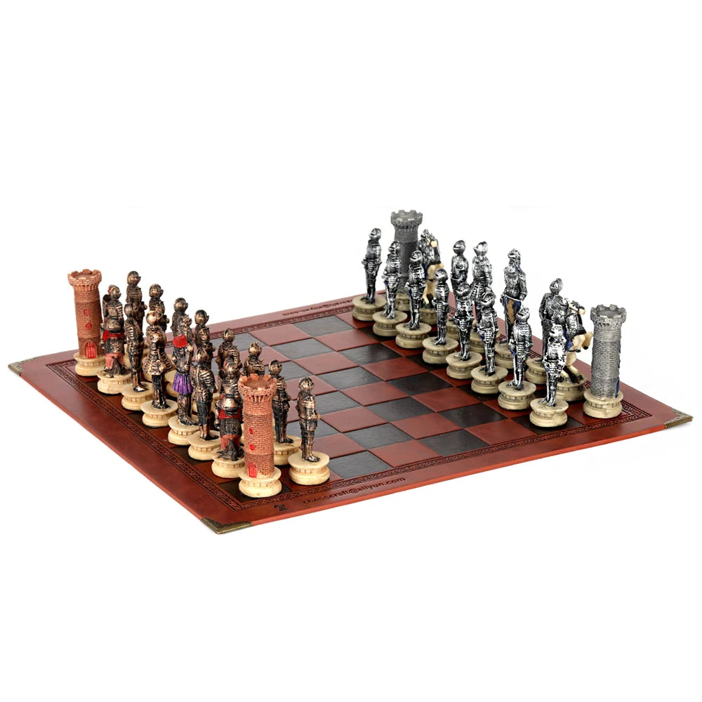 Role Theme Historical Chess Set ♟️ | Hand‑Painted Resin Pieces & Embossed Leather Board 🪄 | 32‑Piece Collector’s Gift Set 🎁 | Premium Strategy Game for Home & Display