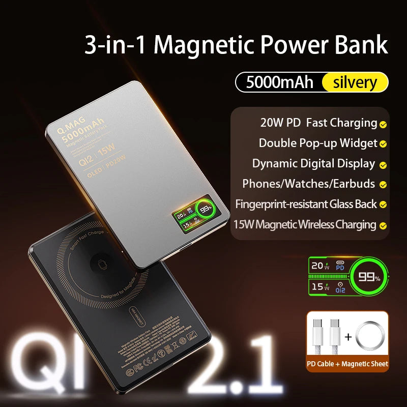 Magnetic Wireless Power Bank 5000/10000mAh | Fast Charging External Battery for iPhone 12‑17 Pro, Apple Watch & AirPods 🔋