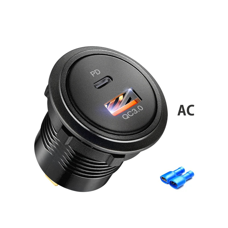 12V/24V Fast Charge USB Socket – 54W PD USB‑C + Dual QC3.0 Ports | Marine, Motorcycle, Truck & Car Power Outlet