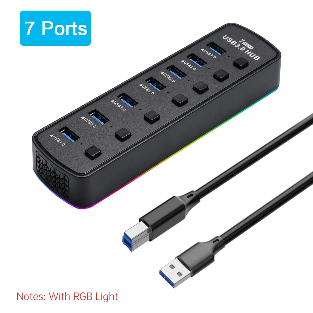 ๐๐ RGB USB 3.0 Hub 7-Port โ 5Gbps with Individual Switch