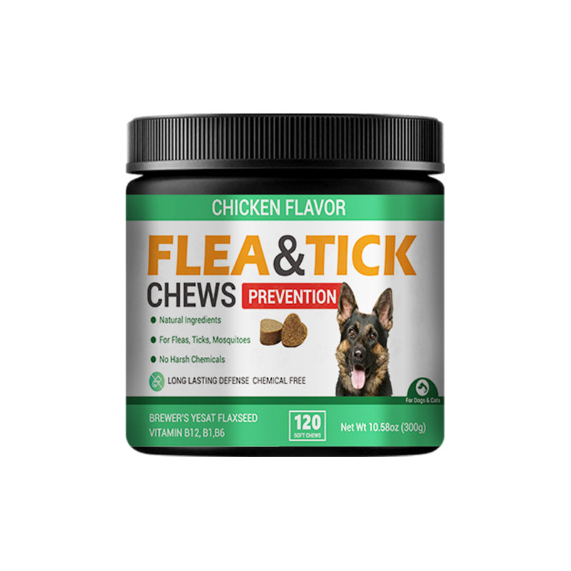 🐶 Natural Flea & Tick Chews for Dogs – Pet Itching Relief & Skin Health Support (120 Chews | Chicken Flavor)