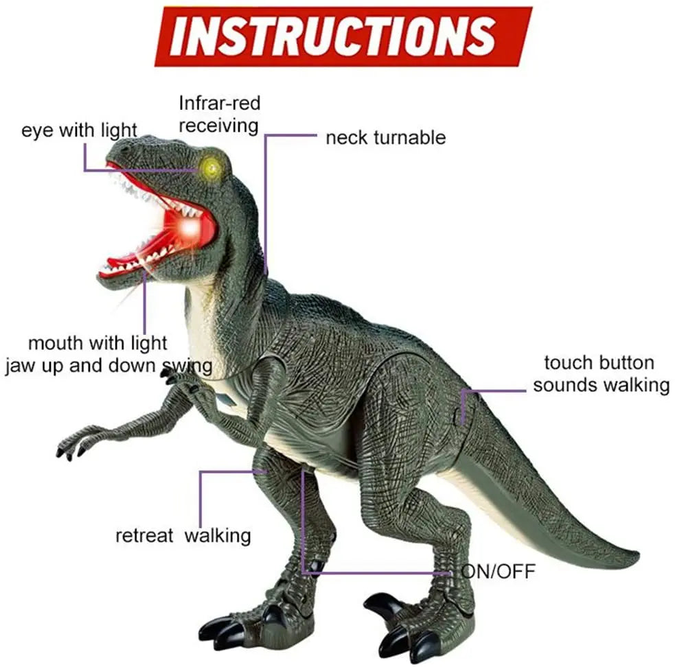 Remote Control R C Walking Dinosaur Toy With Shaking Head, Light Up Eyes & Sounds ,Velociraptor, Gift For Kids Amazon Platform Banned G8Central.com
