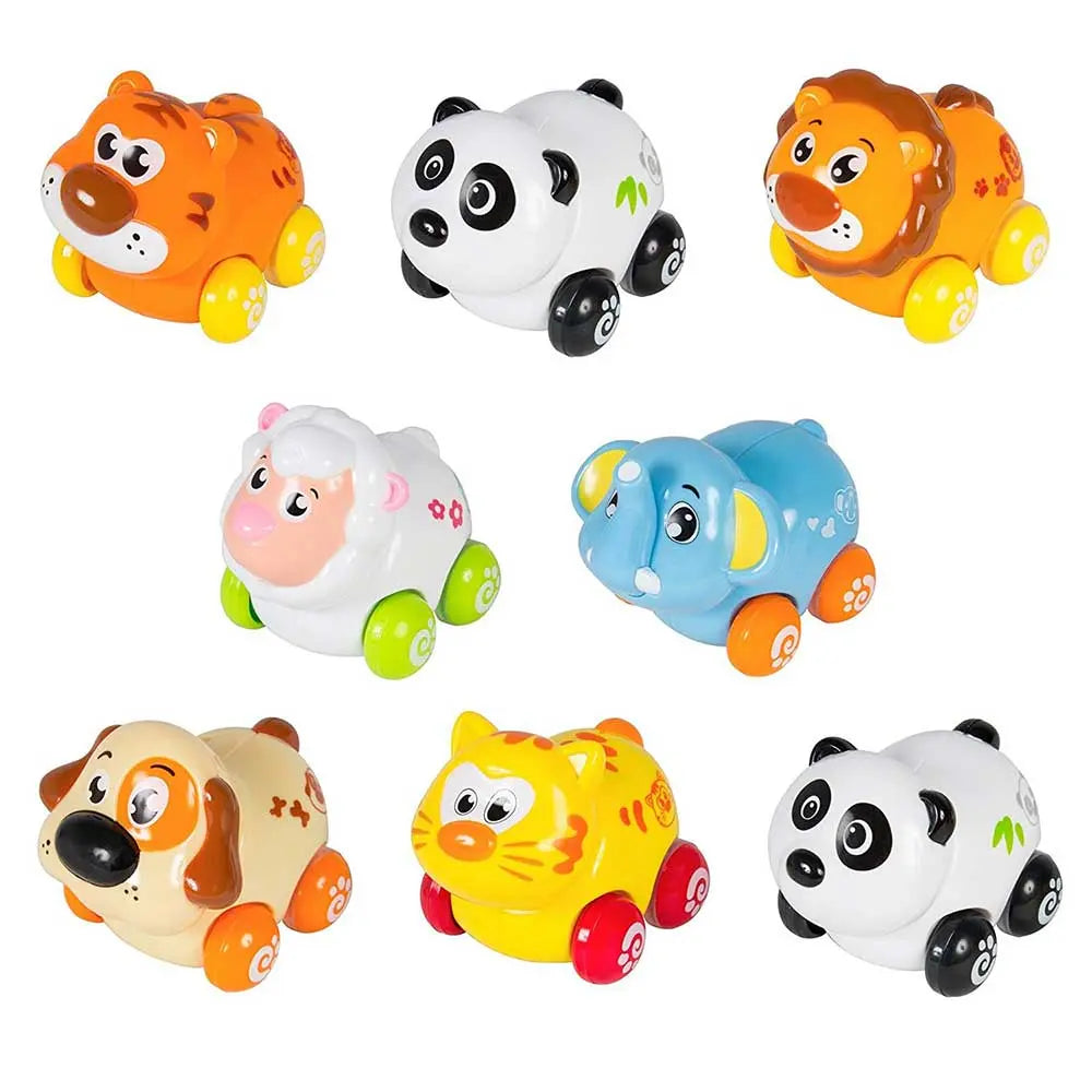 Cartoon Animals Friction Push And Go Toy Cars Play Set (Set Of 8) Panda, Cat, Elephant, Dog, Lion, Tiger And Sheep G8Central