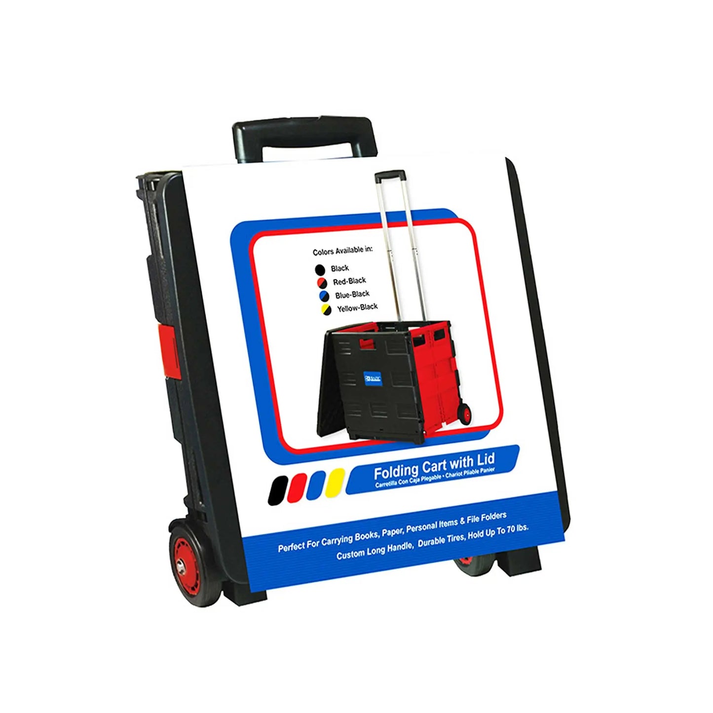 Teacher Rolling Cart with Lid – Foldable Utility Cart on Wheels, Telescopic Handle, 70lb Capacity | Portable Collapsible Storage Cart g8central.com
