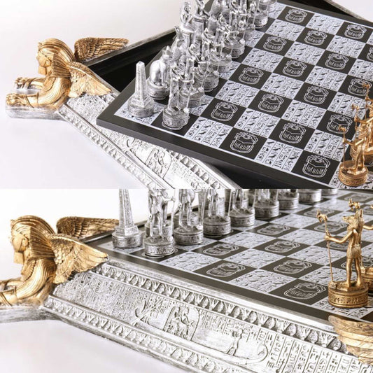 Chess Set EGYPTIAN Theme | Gold an Silver Pewter 3D Decorative