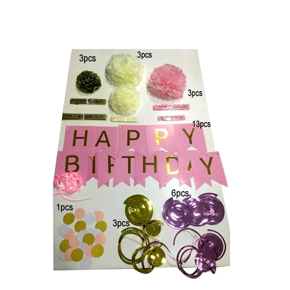 Happy Birthday Party Pink And Gold Color Paper Decorations G8Central