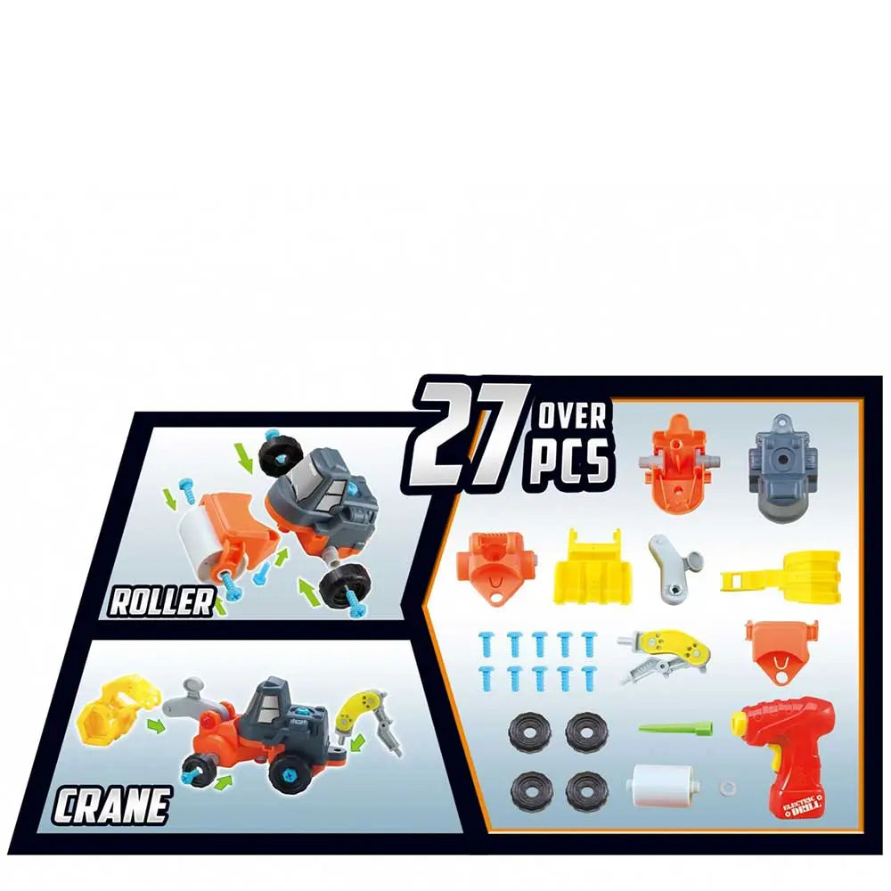 3-in-1 Take-A Part Construction Toy Truck With Power Tool (Bulldozer + Excavator + Roller) G8Central