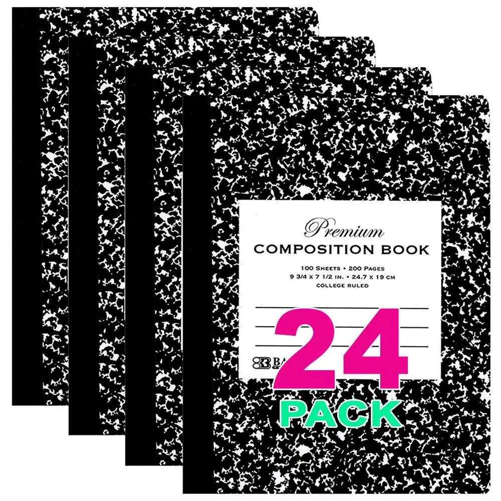 Notebooks & Notepads Wide Ruled Composition Book 100 Ct. 9 3/4 x 7 1/2 in. | Black Marble Cover G8Central