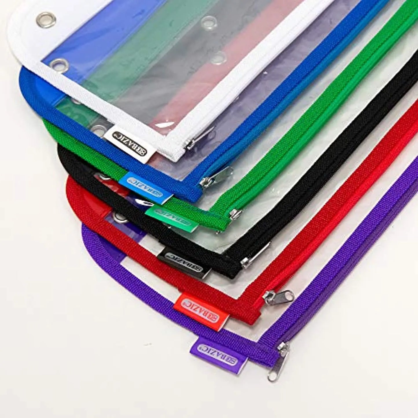 BAZIC 11.5" x 6.5" 3-Ring Clear Pencil Pouch, Bulk Stationery Pouch Zipper Pen Invoice Pouches, Binder Bag Case for Student School Supplies Office College Cosmetics, Assorted Color, 24-Pack.