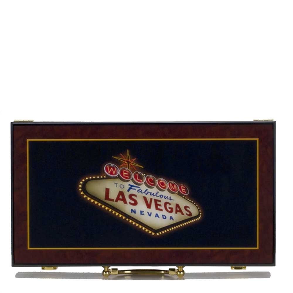 Poker Set 300 Chips Las Vegas in High Luxury Glossy Mahogany Wooden Box