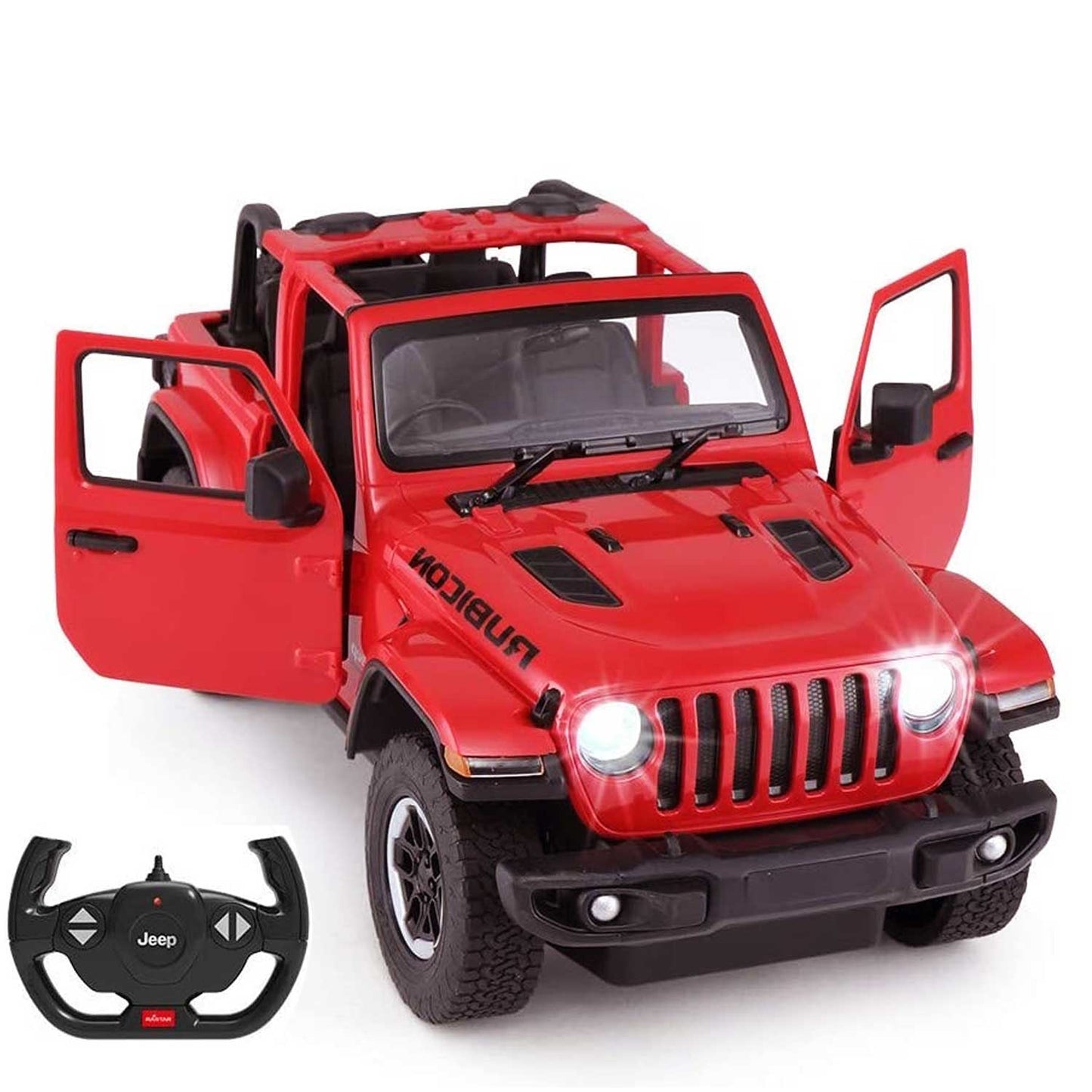 🔥🚙 Toys RC Jeep Wrangler – Remote Control Off‑Road Truck | RED 1:24 & YELLOW 1:14 Scale | LED Lights, 4‑Wheel Suspension, 2.4GHz