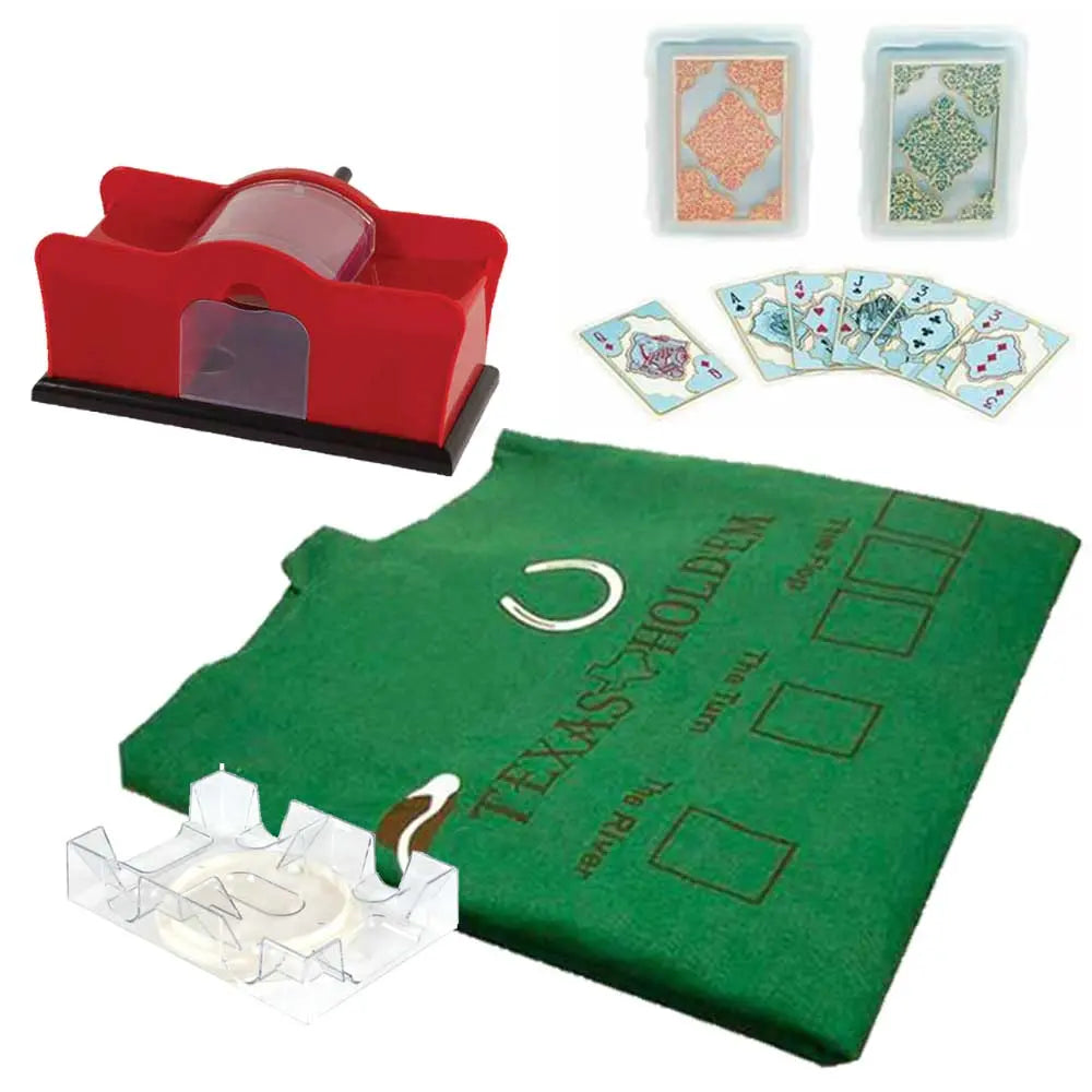 Blackjack & Texas Hold'Em Set: Transparent Playing Cards, Card Shuffler, Revolving Card Tray, & Layout G8Central
