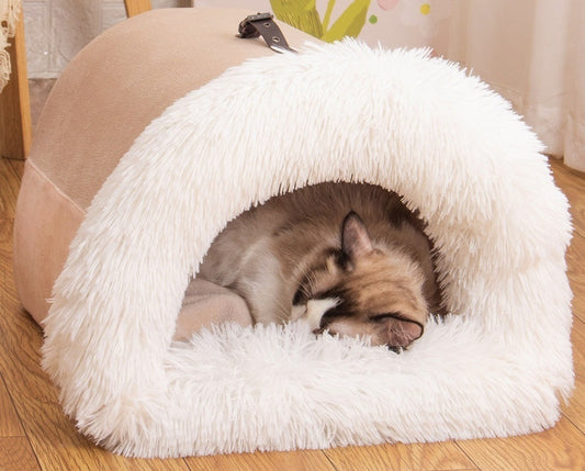 🐾❄️ Portable Autumn & Winter Warm Pet Nest – Cozy, Moisture-Proof Long Fur Bed for Dogs & Cats