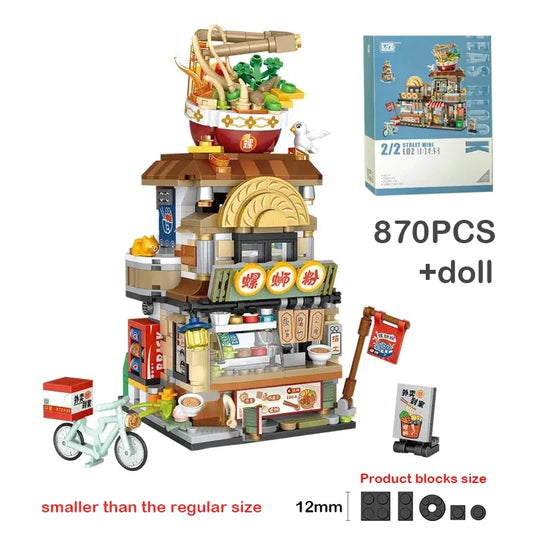 🍋🍜 Creative Mini Building Blocks: Fun DIY Snack Bar, Lemon Tea Shop & Sea Fish Food House for Kids