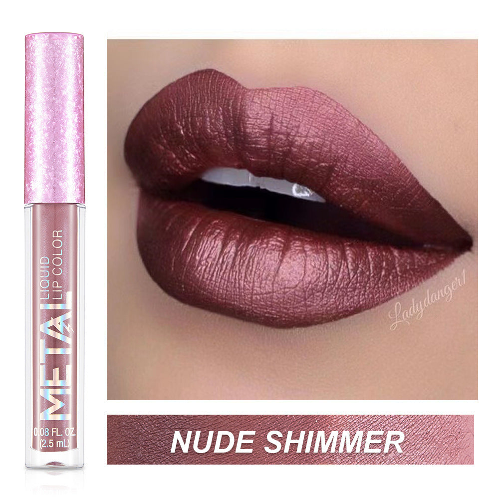 Metal Lip Gloss Waterproof Lipstick – Long Lasting Metallic Shine Lip Color 💄✨