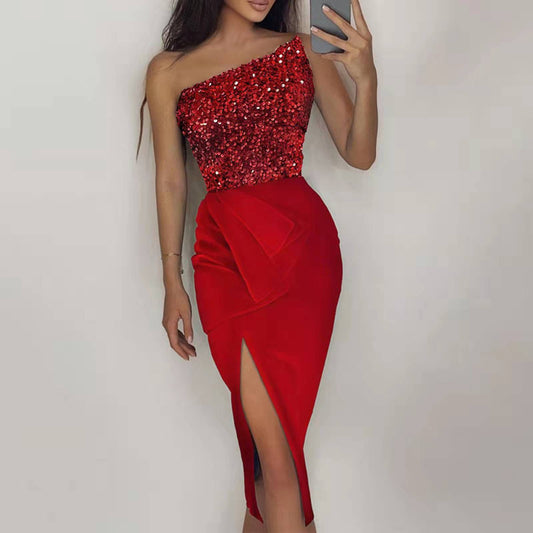 Women's Elegant High Slit Sexy Temperament Dress