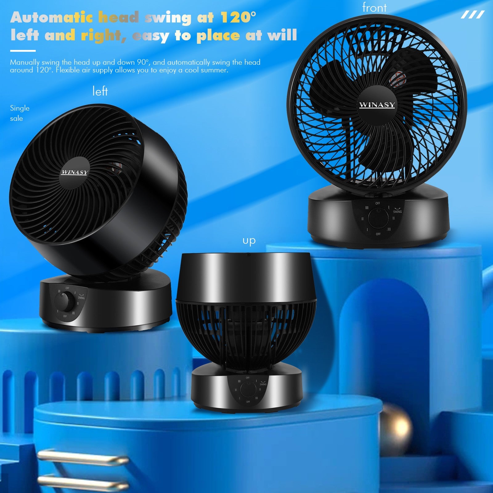 Portable Desk Wired Fans 3 Speeds 28W Silent Mode Air Circulator Fan
