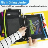 3 Ring Pencil Pouch, Mesh Window, Neon Black Color 144-pcs