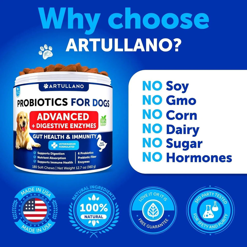 Dog Probiotics & Digestive Enzymes – Gut Health, Itchy Skin, Allergy & Immunity Support | 180 Chews