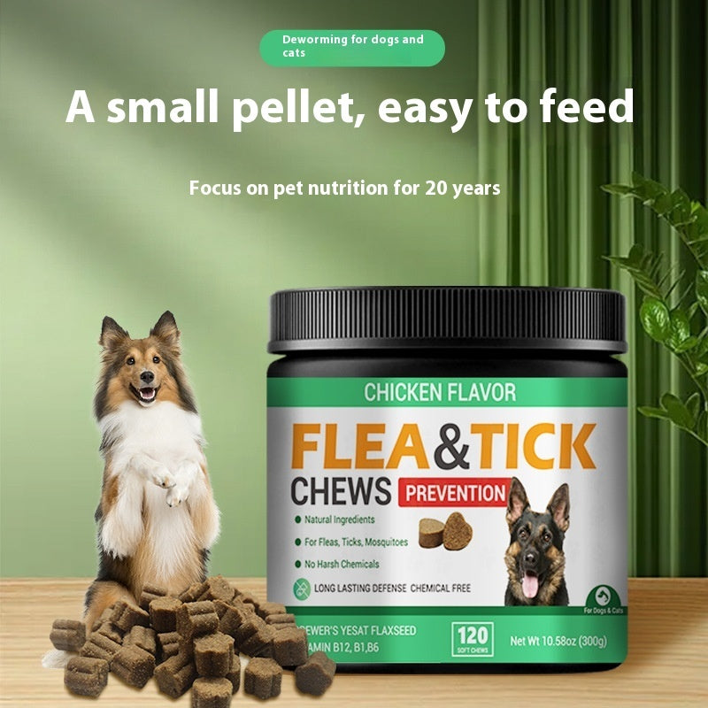 🐶 Natural Flea & Tick Chews for Dogs – Pet Itching Relief & Skin Health Support (120 Chews | Chicken Flavor)