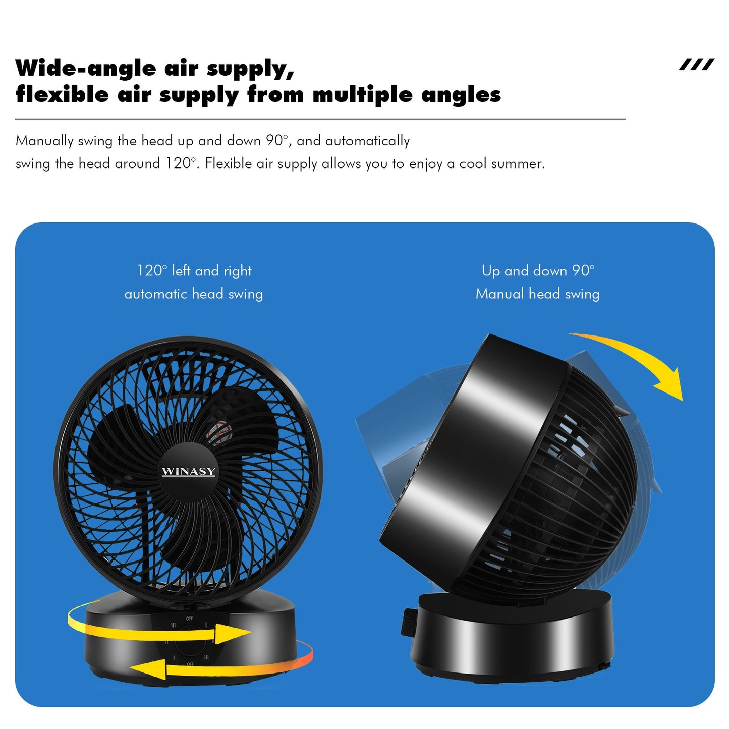 Portable Desk Wired Fans 3 Speeds 28W Silent Mode Air Circulator Fan