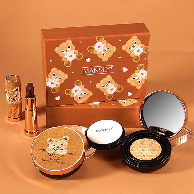Bear Three-Color Lipstick Cushion Set – Cute Two-Piece Lip Makeup Kit 💄🐻