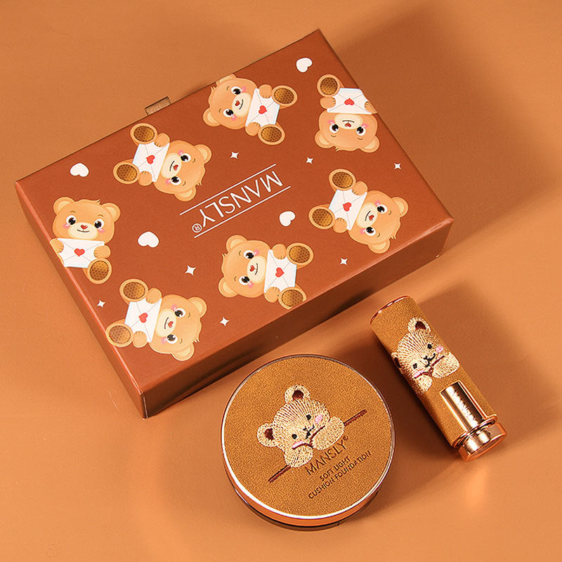 Bear Three-Color Lipstick Cushion Set – Cute Two-Piece Lip Makeup Kit 💄🐻