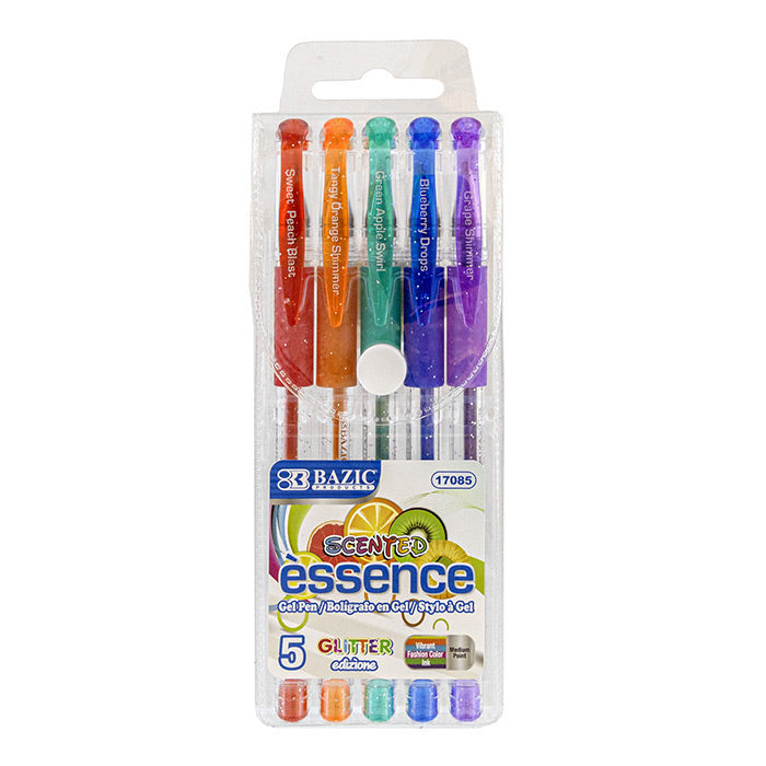 Essence Scented Glitter Color Gel Pen, Comfort Grip (5/Pack)