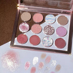 12 Color Rose Amber Eyeshadow Palette – Warm Tone Shimmer Eye Makeup ✨