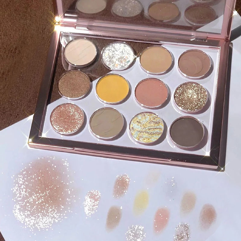 12 Color Rose Amber Eyeshadow Palette – Warm Tone Shimmer Eye Makeup ✨
