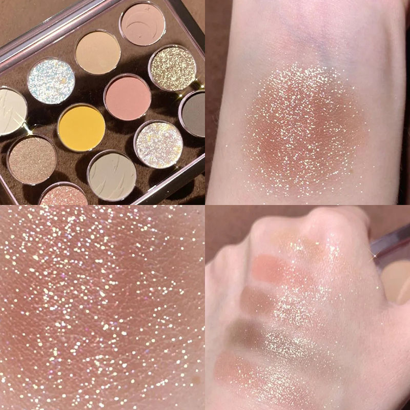 12 Color Rose Amber Eyeshadow Palette – Warm Tone Shimmer Eye Makeup ✨